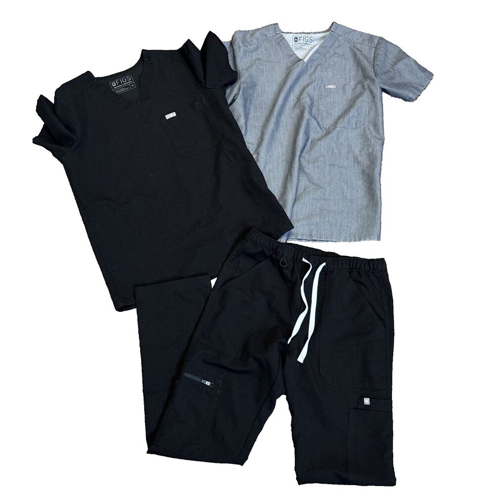 Figs Black and Gray Scrub Set